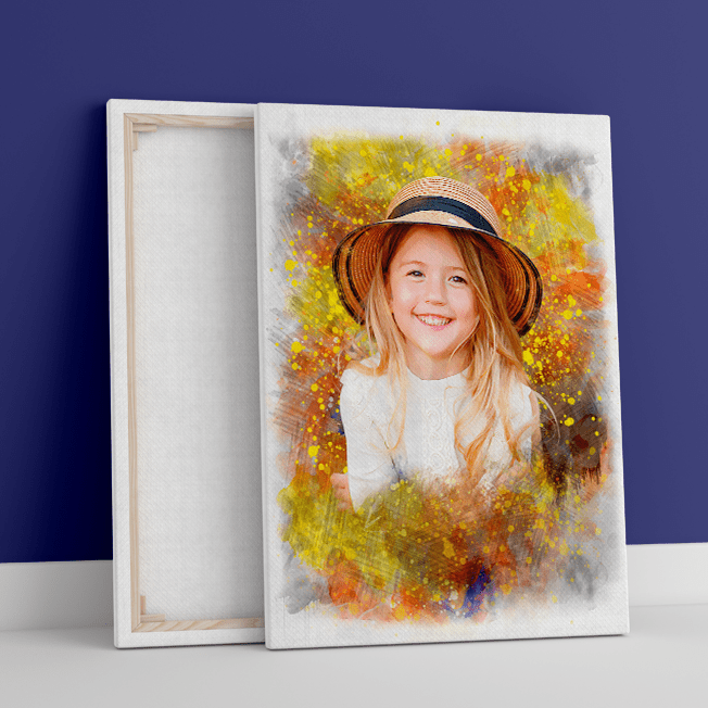 Porträt mit Aquarelleffekt - Druck auf Leinwand, personalisiertes Geschenk für das Kind - Adamell.de