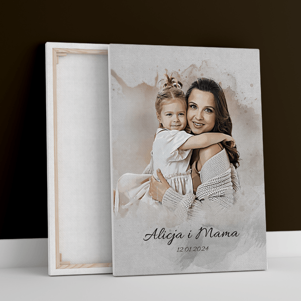 Porträt mit Mama in Beigetönen - Druck auf Leinwand, personalisiertes Geschenk für Mama - Adamell.de