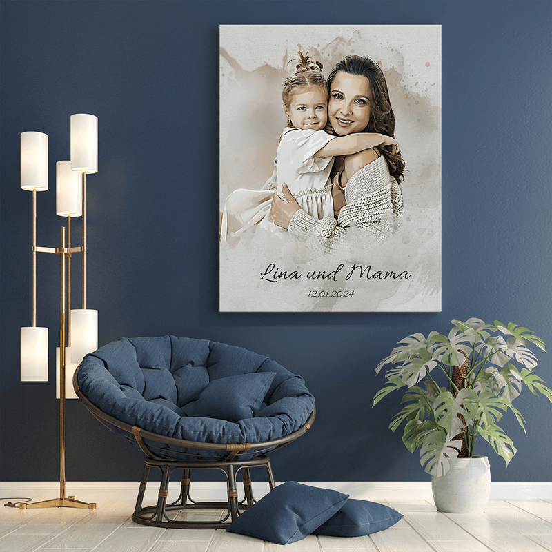 Porträt mit Mama in Beigetönen - Druck auf Leinwand, personalisiertes Geschenk für Mama - Adamell.de