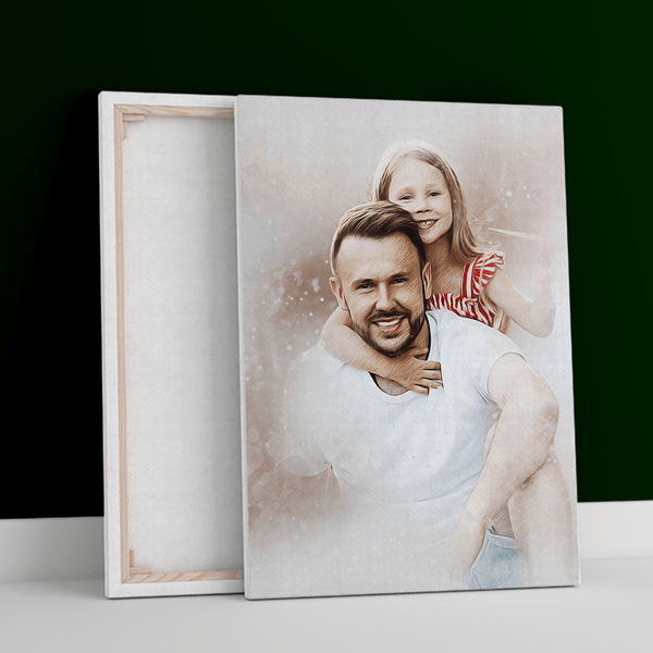 Porträt mit Papa Sketch-Stil - Leinwanddruck, personalisiertes Geschenk für Papa - Adamell.de