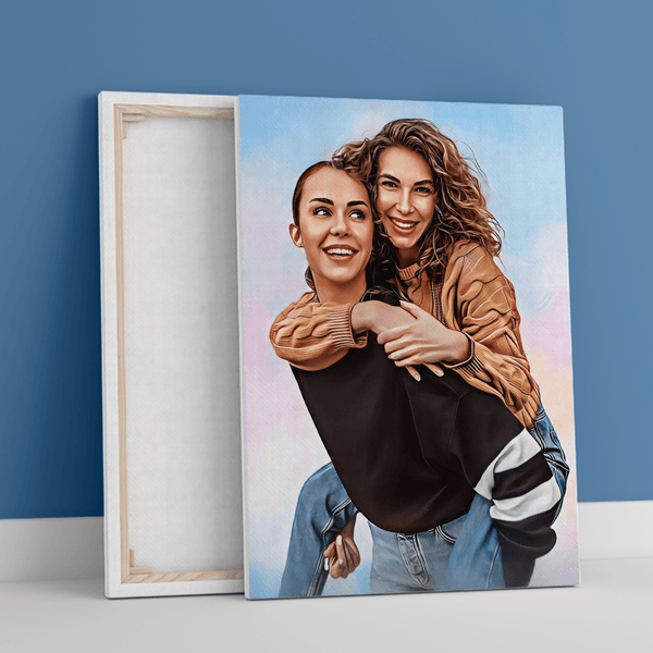 Porträt mit Schwester - Druck auf Leinwand, personalisiertes Geschenk für Schwester - Adamell.de