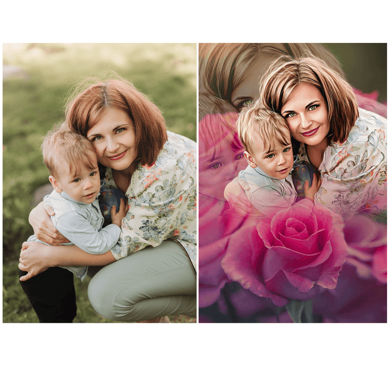 Porträt von Mutter und Kind - Druck auf Leinwand, personalisiertes Geschenk - Adamell.de