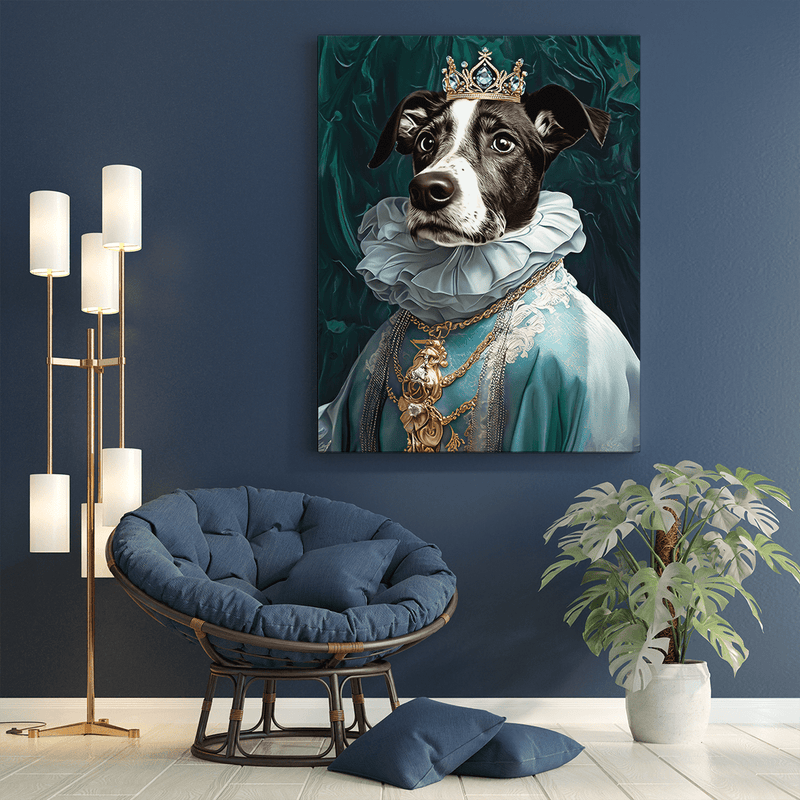 Prinzessinnenhund in Blau - Druck auf Leinwand, personalisiertes Geschenk für Hundebesitzer - Adamell.de