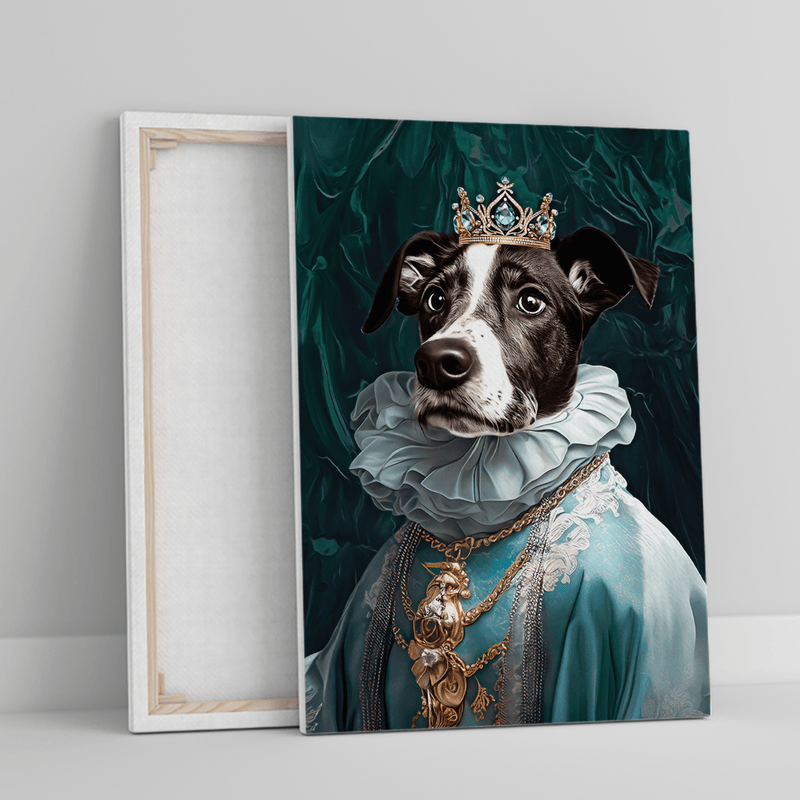 Prinzessinnenhund in Blau - Druck auf Leinwand, personalisiertes Geschenk für Hundebesitzer - Adamell.de