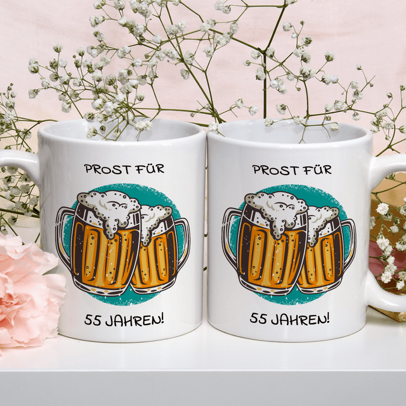 Prost für 55. - Bedruckte Tasse, personalisiertes Geschenk - Adamell.de