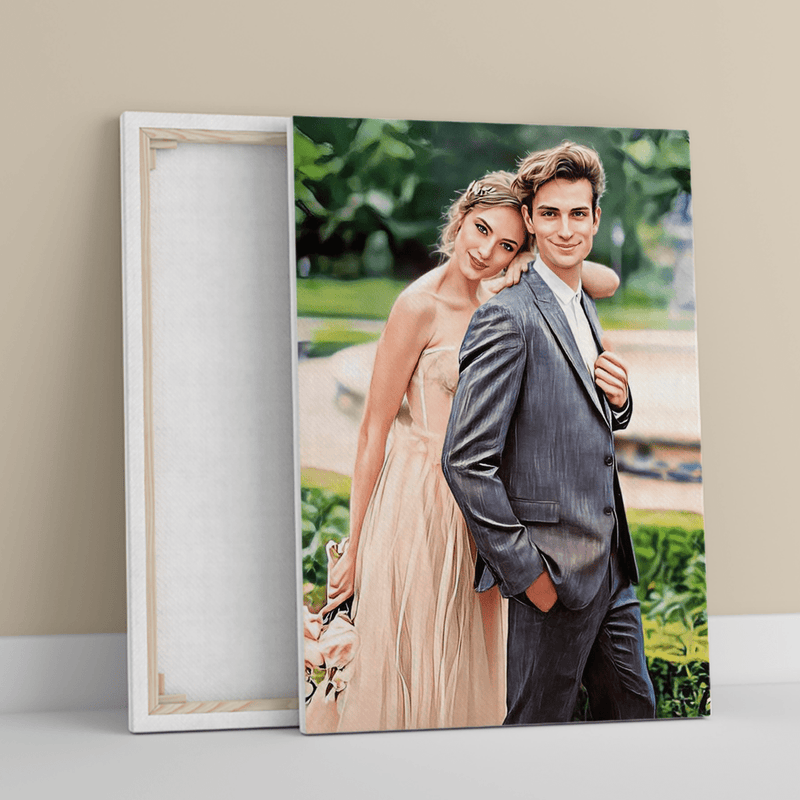 Realistisches Farbporträt eines Paares - Druck auf Leinwand, personalisiertes Geschenk für Paar - Adamell.de