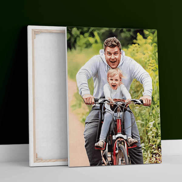 Realistisches Portrait mit Papa - Druck auf Leinwand, personalisiertes Geschenk für Papa - Adamell.de