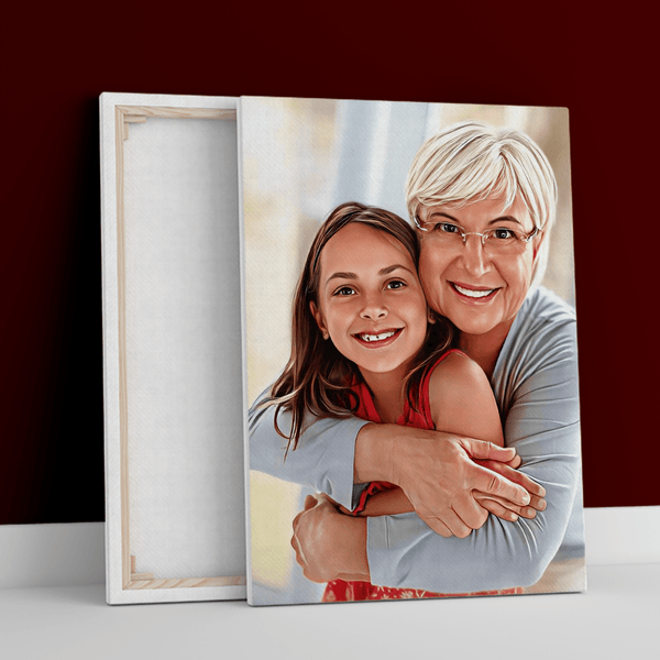 Realistisches Porträt mit Oma - Leinwanddruck, personalisiertes Geschenk für Oma - Adamell.de