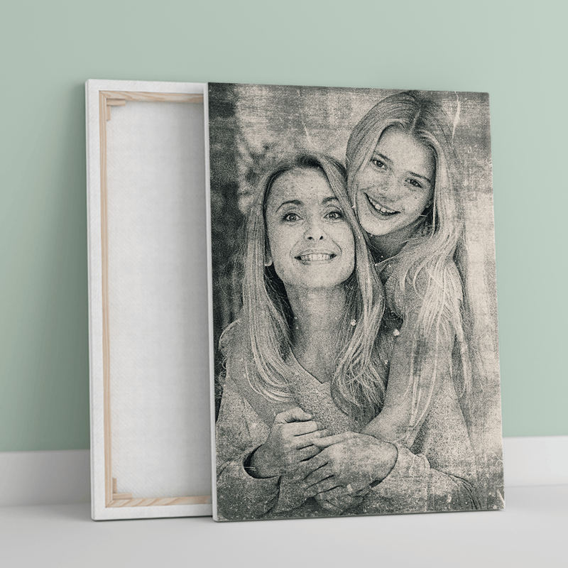 Retro-Porträt mit Mama - Druck auf Leinwand, personalisiertes Geschenk für Mama - Adamell.de