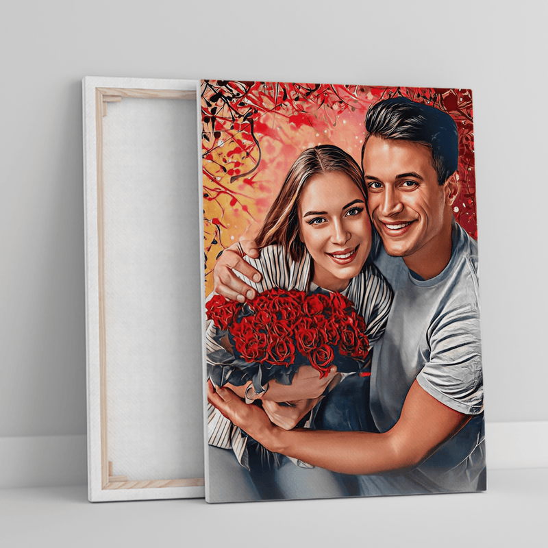 Romantisches Porträt - Druck auf Leinwand, personalisiertes Geschenk für ein Paar - Adamell.de