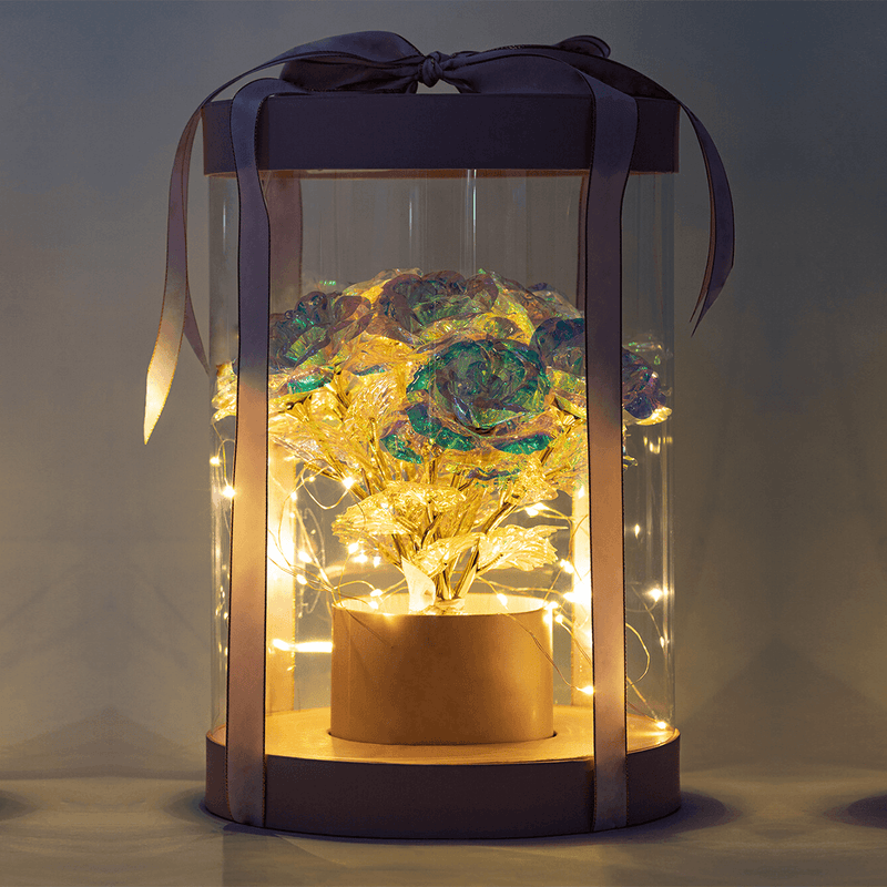 Rosa Box mit weißen LED ewigen Rosen + KOSTENLOSE - Adamell.de