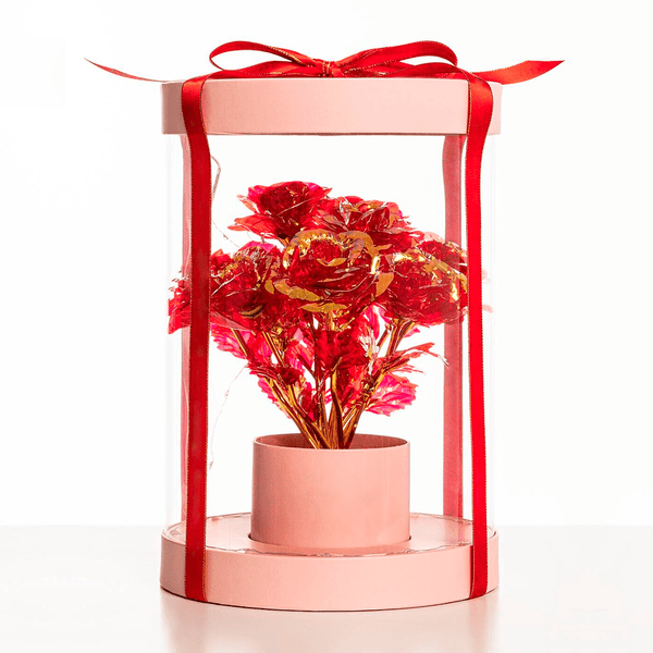 Rosa Schachtel mit ewigen Rosen LED-Strauß + KOSTENLOSE - Adamell.de