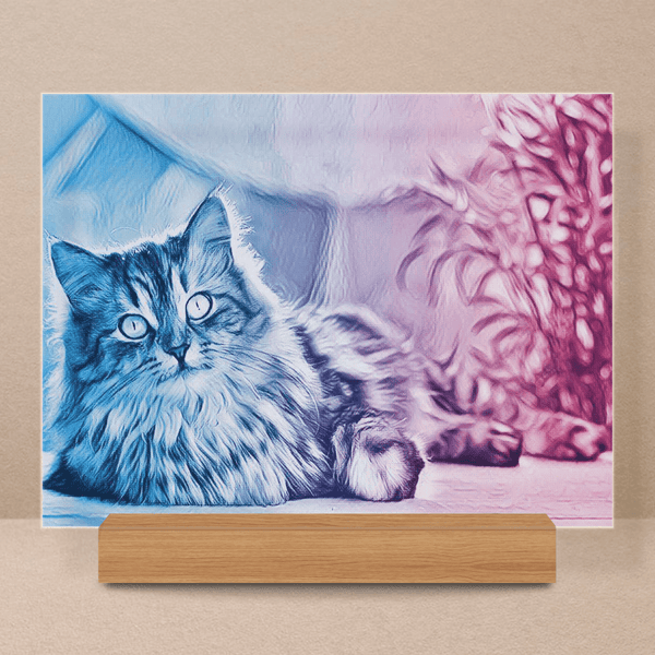 Rosa und blaues Katzenporträt - Druck auf Glas, personalisiertes Geschenk - Adamell.de