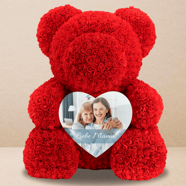 Rosen-Teddybär mit Herz und Aufschrift - Rosenbären mit Aufdruck, personalisiertes Geschenk für Mama - Adamell.de