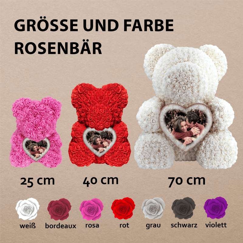 Rosenbär plus Herz - Rosenbären mit Aufdruck, personalisiertes Geschenk - Adamell.de