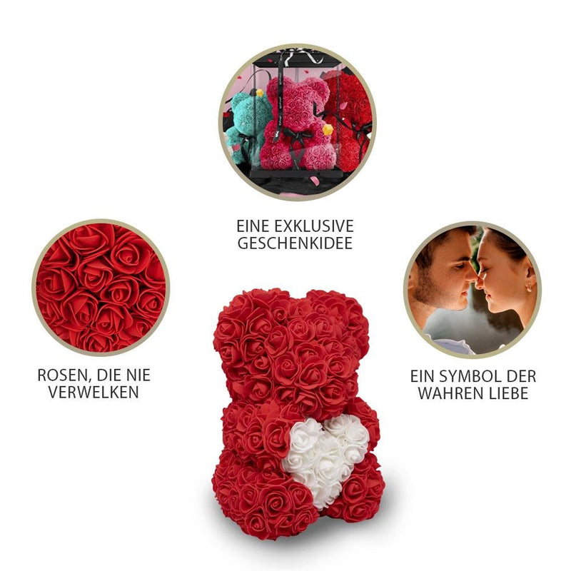 Rosenbär Roter mit Herz 25cm, Geschenk für frauen, freundin, mama, valentinstag, geburstag, weihnachtsgeschenke, muttertagsgeschen, Weltfrauentag - Adamell.de