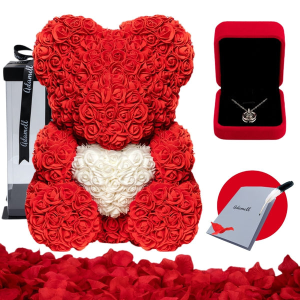 Rosenbär Roter mit Herz 40cm, Geschenk für freundin, mama, valentinstag, geburstag, weihnachtsgeschenke, muttertagsgeschen, Weltfrauentag - Adamell.de