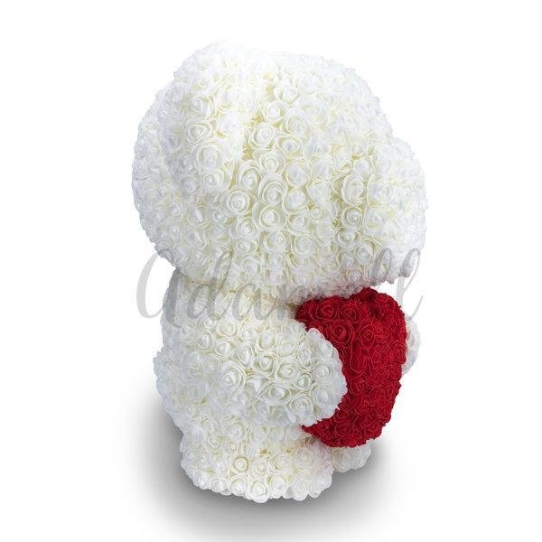 Rosenbär Weiße mit Herz 60cm, Geschenk für frauen, freundin, mama, valentinstag, geburstag, weihnachtsgeschenke, muttertagsgeschen, Weltfrauentag - Adamell.de