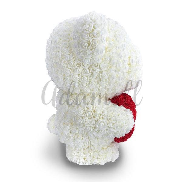 Rosenbär Weiße mit Herz 60cm, Geschenk für frauen, freundin, mama, valentinstag, geburstag, weihnachtsgeschenke, muttertagsgeschen, Weltfrauentag - Adamell.de