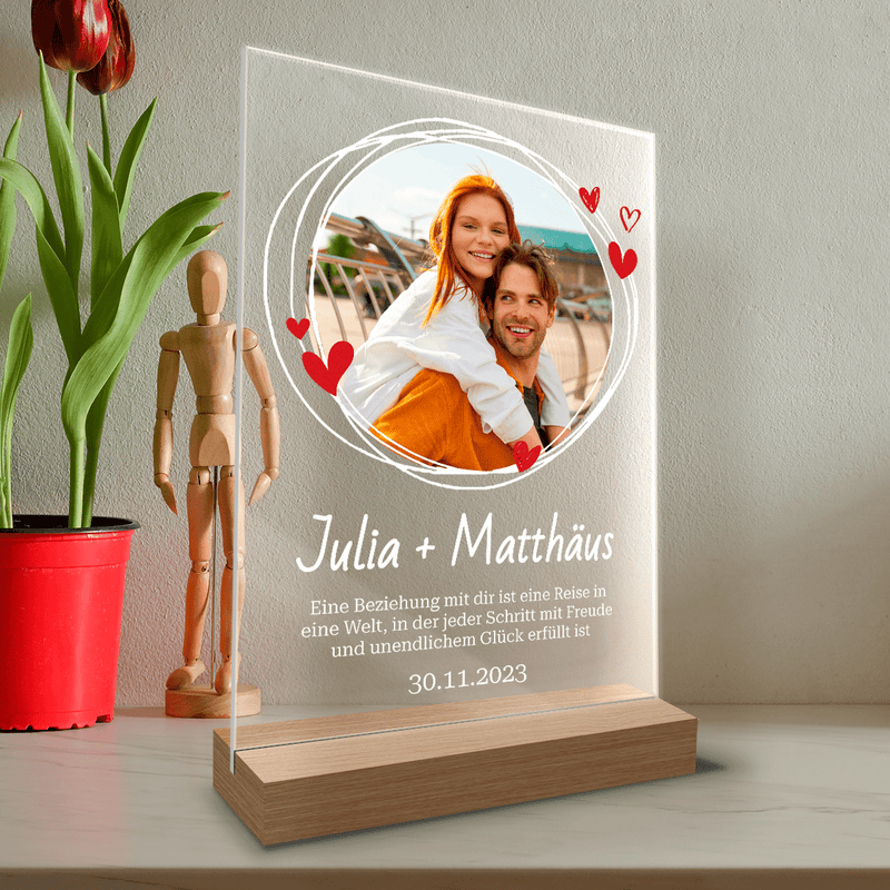 Rundes Foto und Herzen - Druck auf Glas, personalisiertes Geschenk für das Paar - Adamell.de