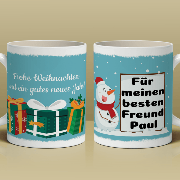 Schneemann Grafik - Bedruckte Tasse, personalisiertes Geschenk - Adamell.de