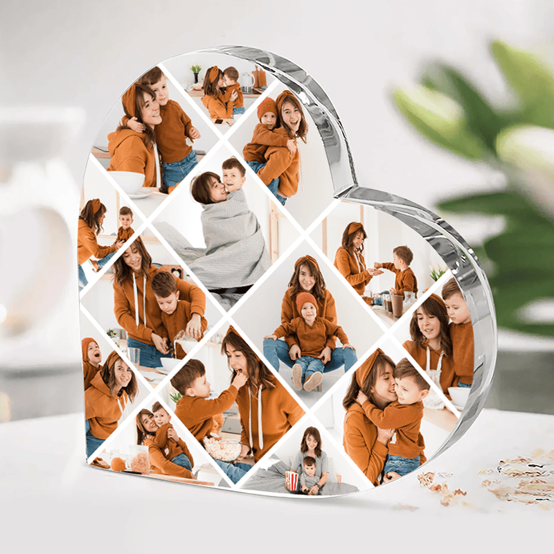 Schräge Collage 14 Fotos - Herz aus Glas, personalisiertes Geschenk für Mama - Adamell.de