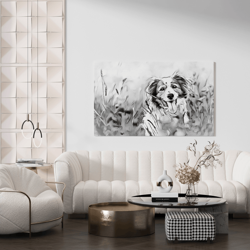 Schwarz-weiße Skizze eines Haustiers - Bild auf Leinwand, personalisiertes Geschenk - Adamell.de