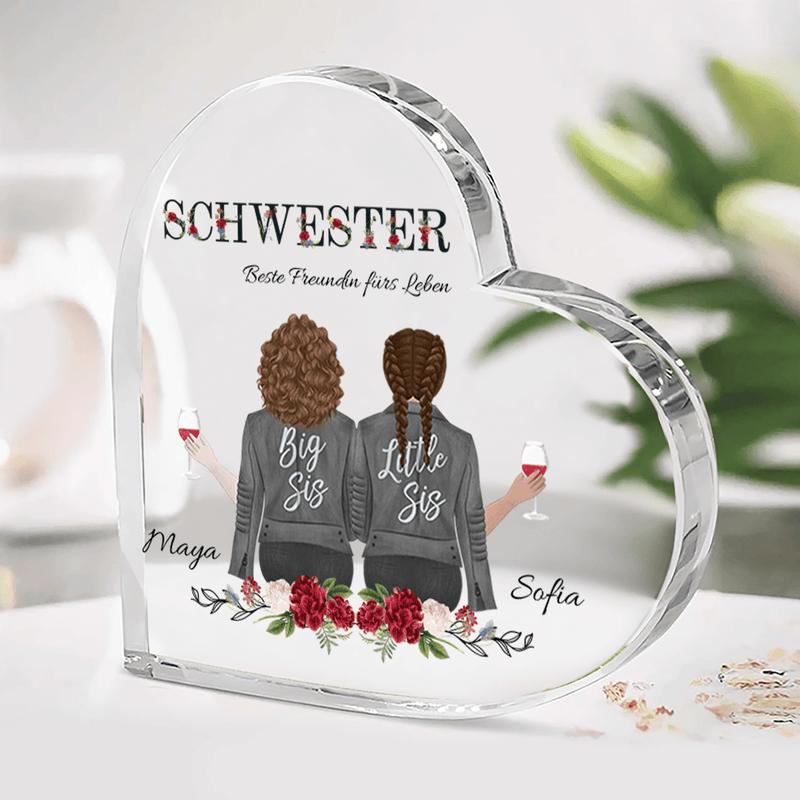 Schwester Beste Freundin - Herz aus Glas, personalisiertes Geschenk für die Schwester - Adamell.de