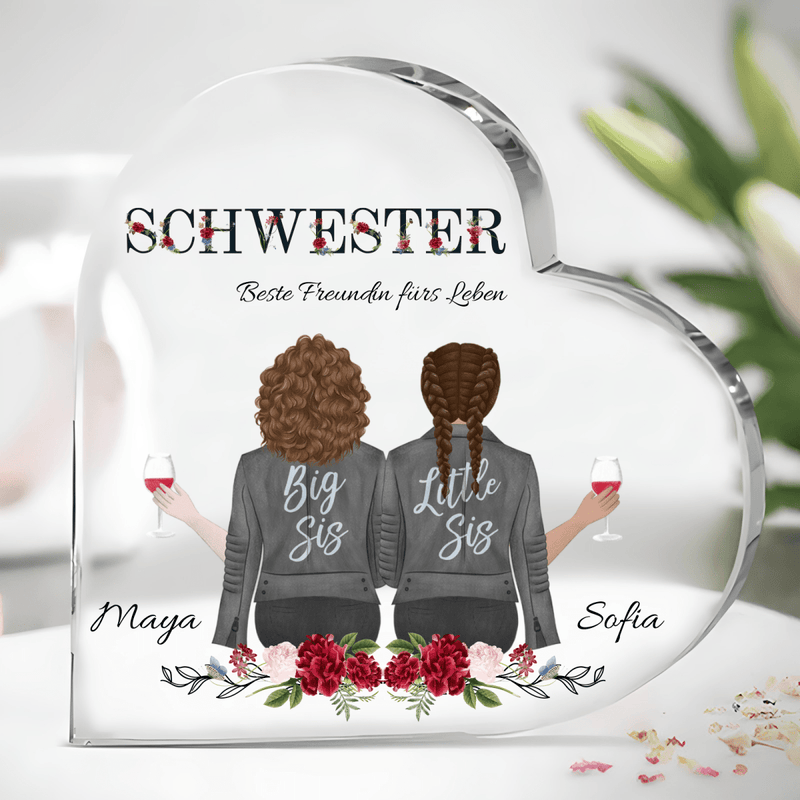 Schwester Beste Freundin - Herz aus Glas, personalisiertes Geschenk für die Schwester - Adamell.de