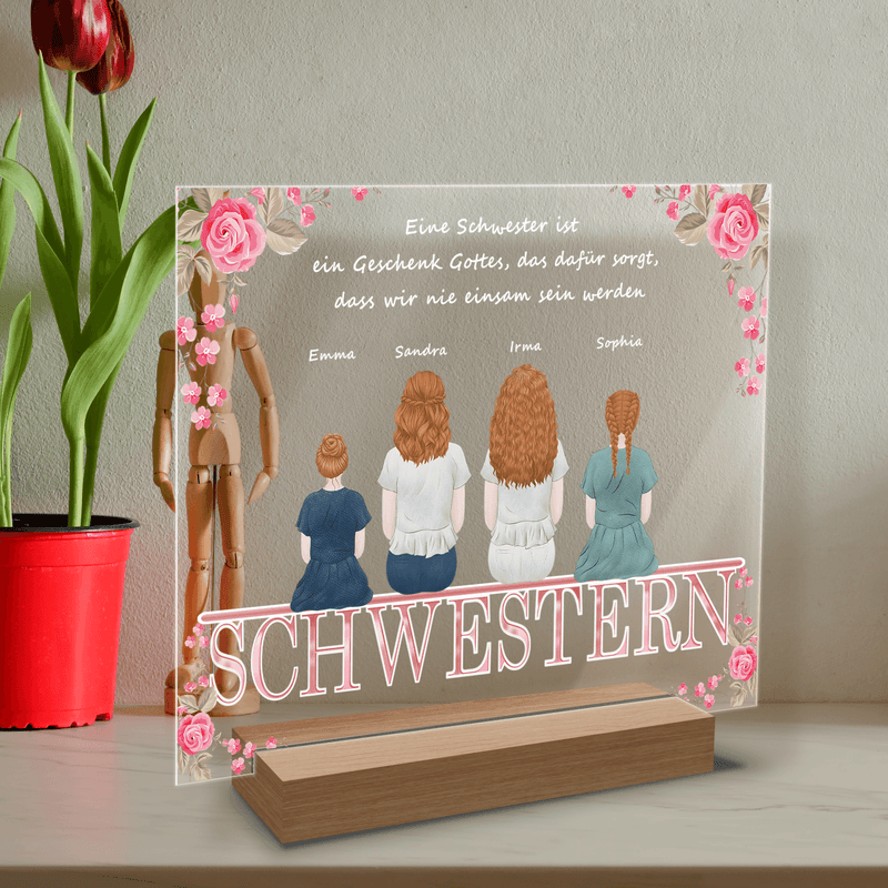 Schwestern - Druck auf Glas, personalisiertes Geschenk für Geschenk für Schwester - Adamell.de
