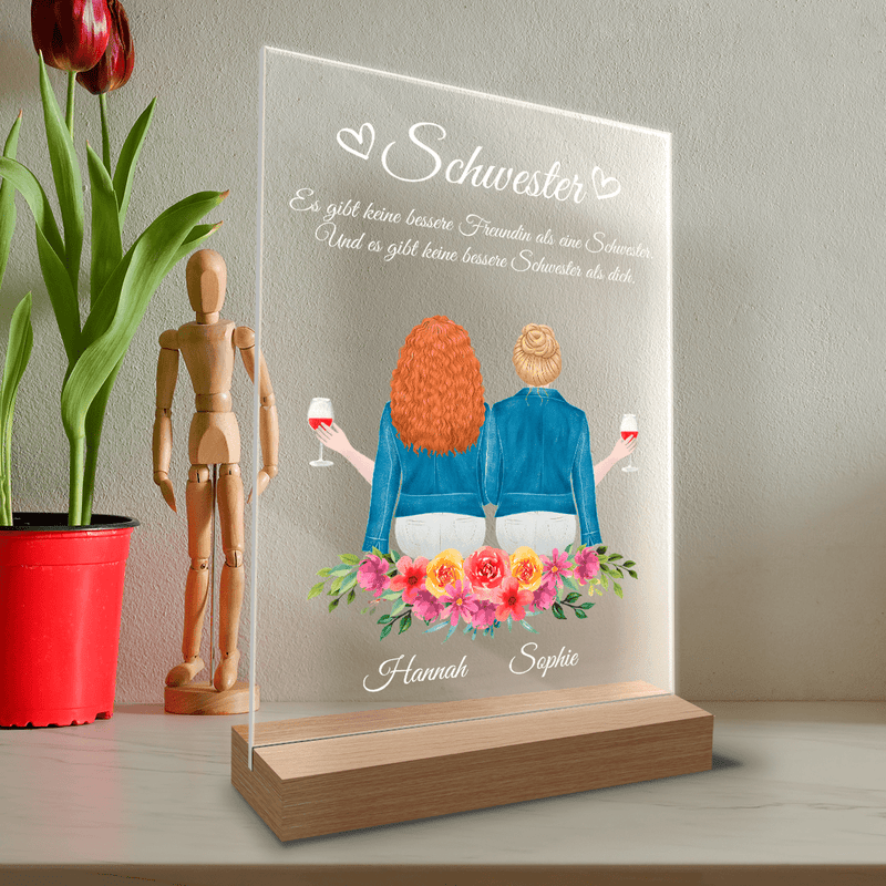Schwestern - Freunde - Druck auf Glas, personalisiertes Geschenk für Schwester - Adamell.de