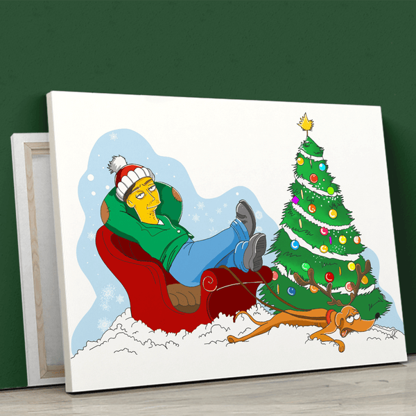 Simpson Weihnachtsporträt - Druck auf Leinwand, personalisiertes Geschenk für ihn - Adamell.de