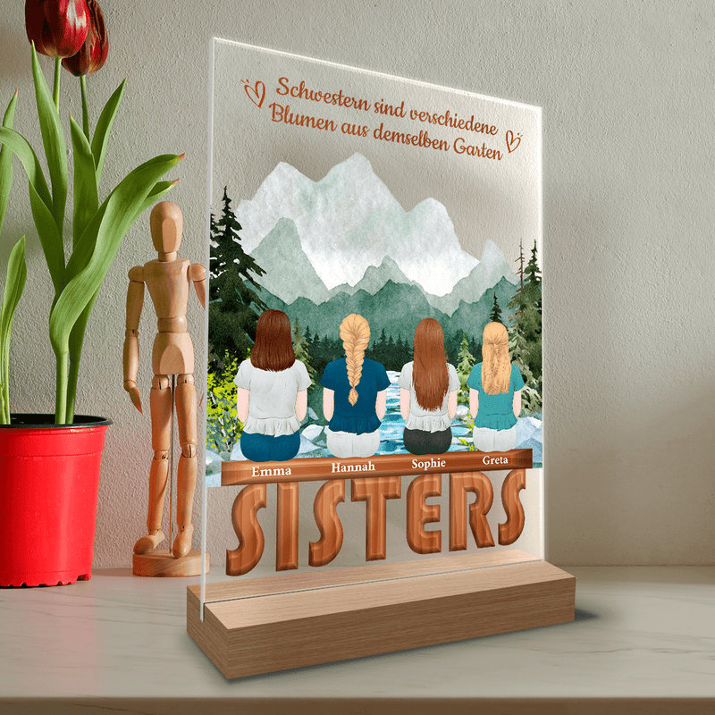 Sisters Berge - Druck auf Glas, personalisiertes Geschenk für Schwester - Adamell.de
