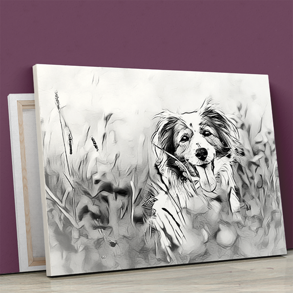 Schwarz-weiße Skizze eines Haustiers - Bild auf Leinwand, personalisiertes Geschenk - Adamell.de