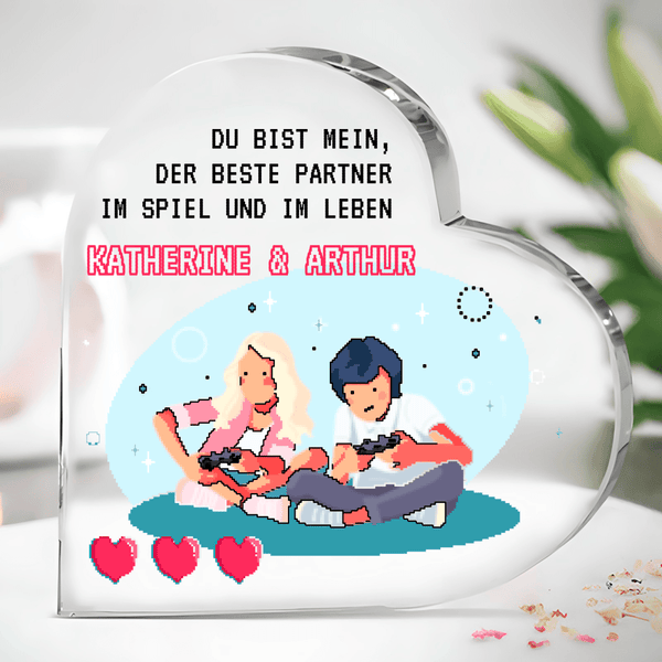 Spieler-Paar - Herz aus Glas, personalisiertes Geschenk für Paar - Adamell.de