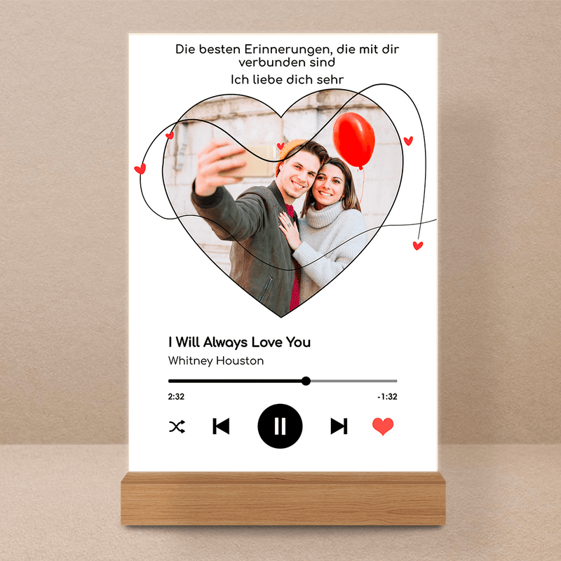Spotify Herz + Song - Druck auf Glas, personalisiertes Geschenk für ein Paar - Adamell.de