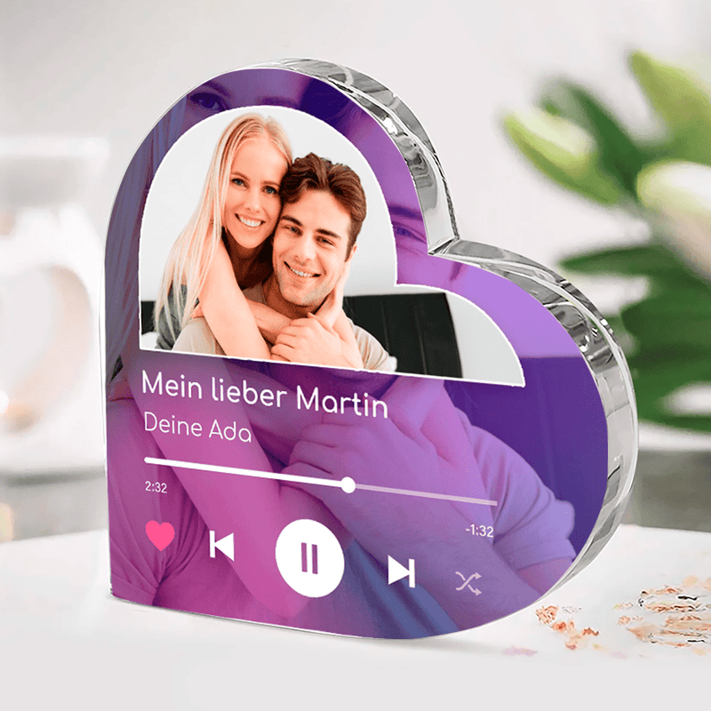 Spotify Mein Lieber - Herz aus Glas, personalisiertes Geschenk für Mann - Adamell.de