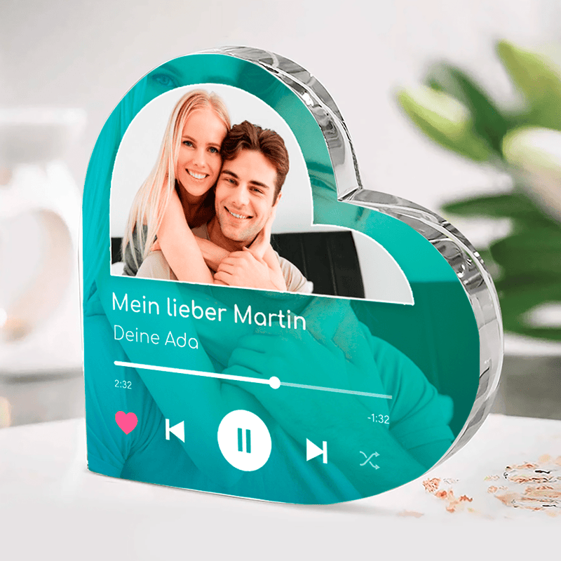Spotify Mein Lieber - Herz aus Glas, personalisiertes Geschenk für Mann - Adamell.de