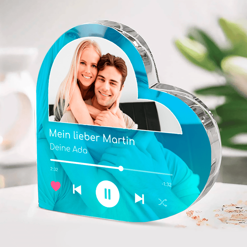 Spotify Mein Lieber - Herz aus Glas, personalisiertes Geschenk für Mann - Adamell.de