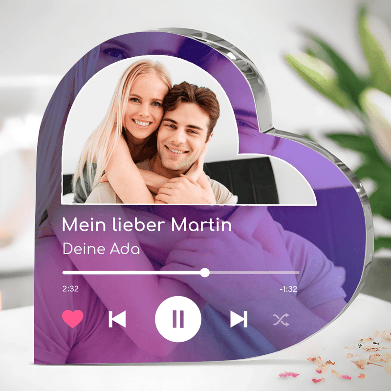 Spotify Mein Lieber - Herz aus Glas, personalisiertes Geschenk für Mann - Adamell.de