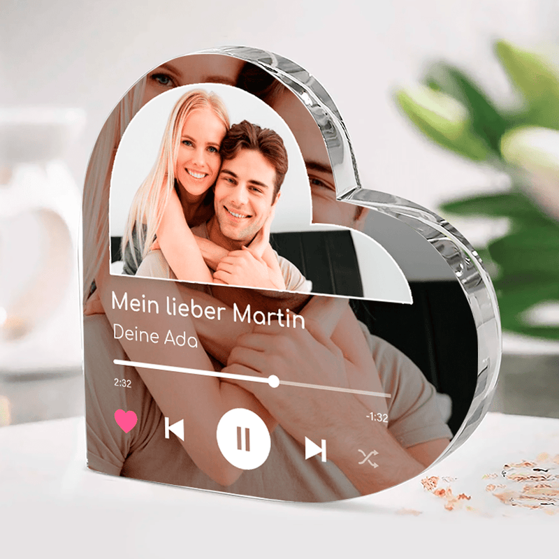 Spotify Mein Lieber - Herz aus Glas, personalisiertes Geschenk für Mann - Adamell.de