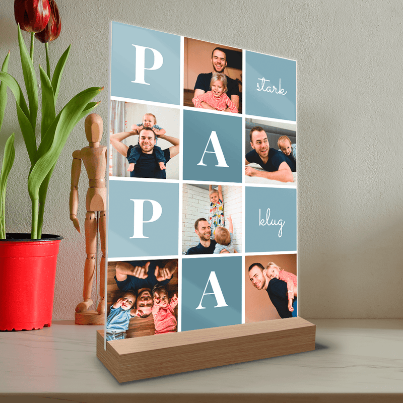 Stark und klug Papa - Druck auf Glas, personalisiertes Geschenk für Papa - Adamell.de