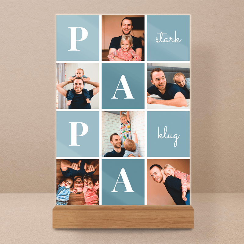 Stark und klug Papa - Druck auf Glas, personalisiertes Geschenk für Papa - Adamell.de