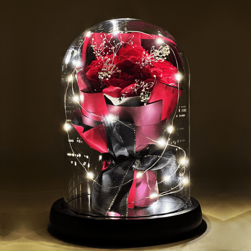 Strauß roter ewiger Rosen im LED-Glas - Adamell.de