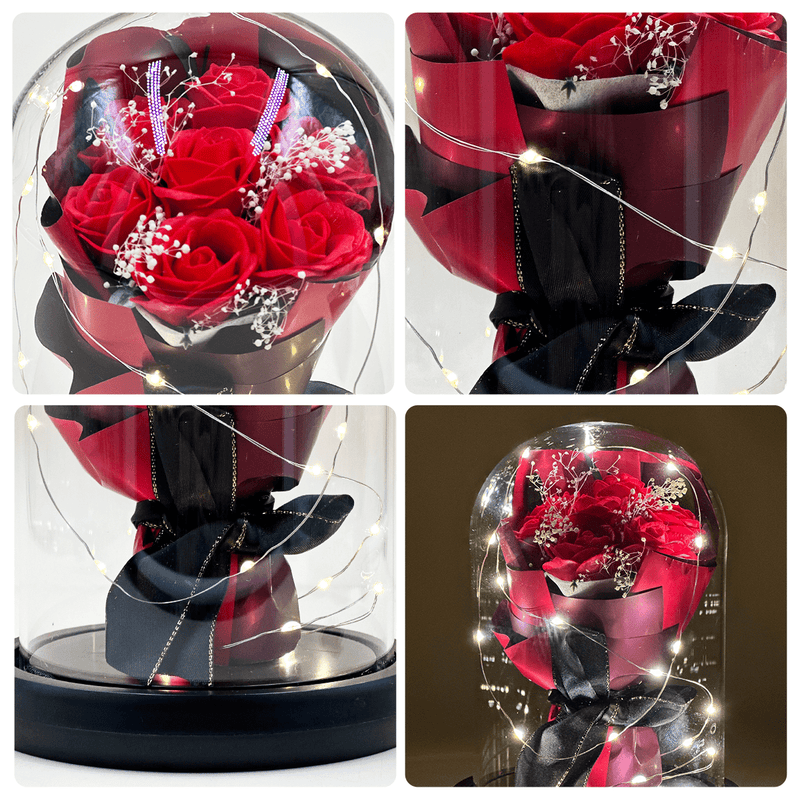 Strauß roter ewiger Rosen im LED-Glas - Adamell.de