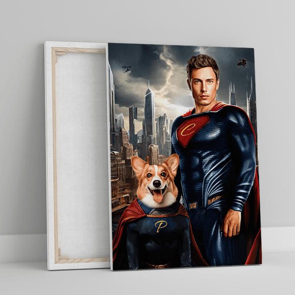 Super Papa und Hund - Druck auf Leinwand, personalisiertes Geschenk für Papa - Adamell.de