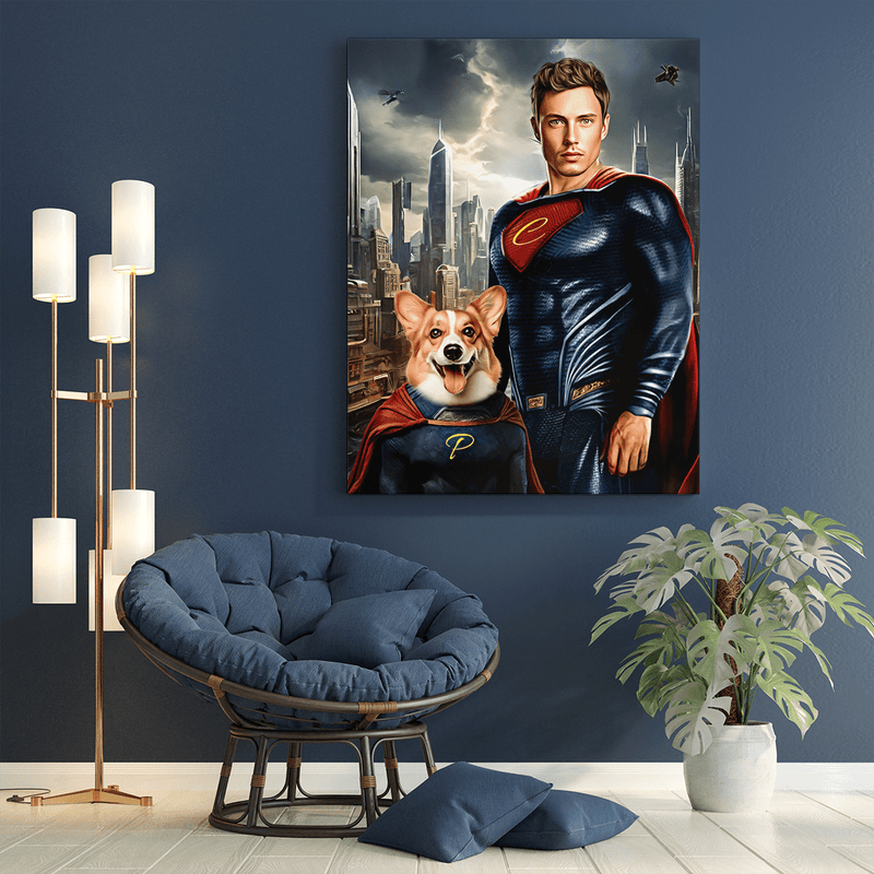 Super Papa und Hund - Druck auf Leinwand, personalisiertes Geschenk für Papa - Adamell.de