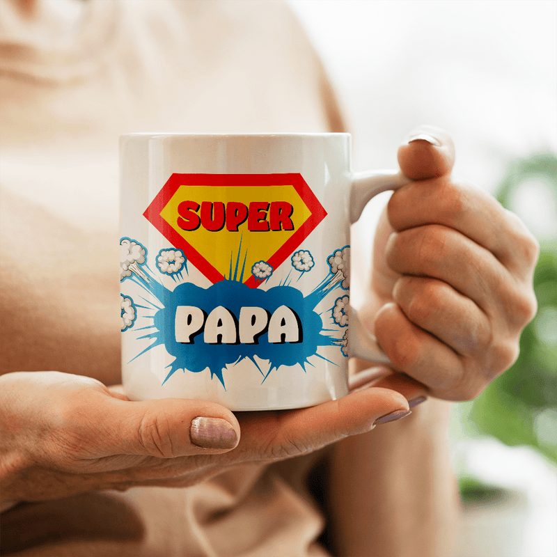 Superheld Papa - 1x bedruckte Tasse, personalisiertes Geschenk für Papa - Adamell.de