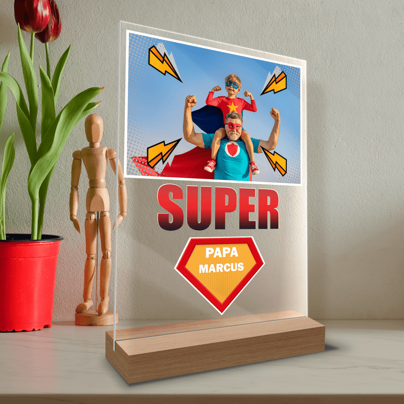 Superhelden-Papa - Druck auf Glas, personalisiertes Geschenk für Papa - Adamell.de