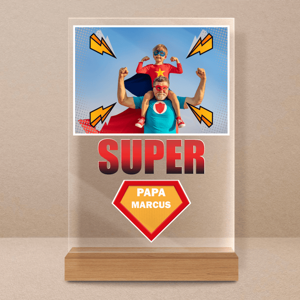 Superhelden-Papa - Druck auf Glas, personalisiertes Geschenk für Papa - Adamell.de